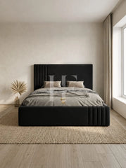 Modern Velvet Asymmetric Channel Upholstered Bed Frame