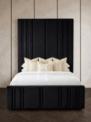 Modern Extra Tall Asymmetric Vertical Channel Upholstered Bed Frame