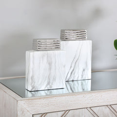 21.5cm White Marble And Silver Ginger Jar