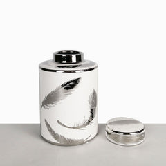 21cm Luxe Medium Ginger Jar White & Silver Leaf