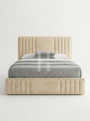 Modern Beige Velvet Side-Channel Tufted Upholstered Bed Frame