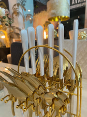 24 Piece Gold & White Cutlery Set With Stand