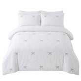 Gaveno Cavailia Silver Bow Embroidered Double Duvet Cover Bedding Set