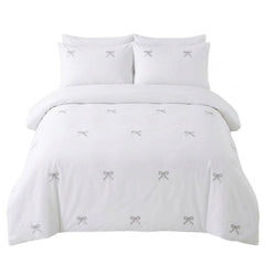 Gaveno Cavailia Silver Bow Embroidered King Duvet Cover Bedding Set