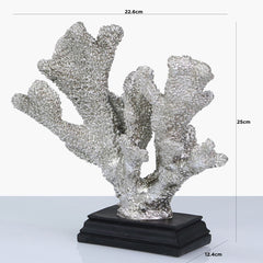 25cm Coral Decoration Silver Black Stand