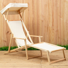Beauport Cream Wooden Garden Lounger Chair with Sun Canopy