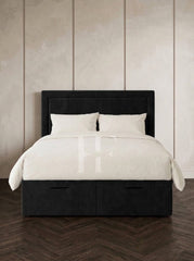 Modern Framed Panel Upholstered Bed Frame with Storage Drawers