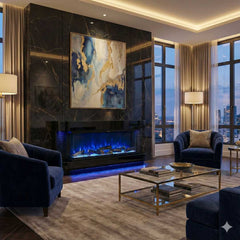 LED Color Changing Fireplace Heater with Bluetooth Entertainment and USB - Black