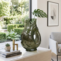 Home Luxe Emerald Green Glass Fish Shaped Flower Vase Decor | 30cm