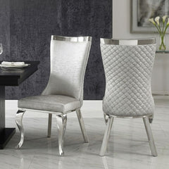 Samara Grey Silver Velvet Dining Chairs - Set of 2 Quilted Back