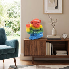 Home Luxe Rainbow Monkey Middle Finger Gesture Statue Figure | Multi