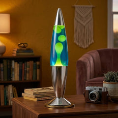 Global Gizmos 16" Retro Lava Lamp - Blue Liquid & Green Wax, Silver