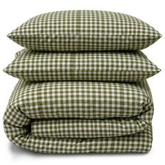 Gaveno Cavailia Green Gingham Double Duvet Cover Microfibre Bed Set