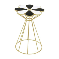 Jodie Black and White Flower Petal End Table - Gold Hourglass Base