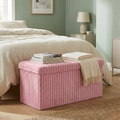 Gaveno Cavailia Pink Ribbed Storage Bench - 2 Seater Foldable Ottoman