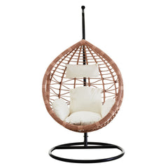 Goa Natural Rattan Effect Hanging Egg Chair Swing Cream Cushions