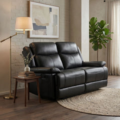 Casper Black Leather 2 Seater Manual Recliner Sofa Comfort Seat