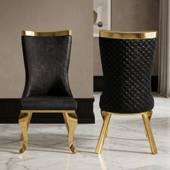 Samara Black Gold Velvet Dining Chairs - Set of 2 Quilted Back