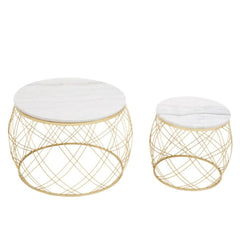 Jodie Set of 2 White Marble Coffee Tables - Geometric Gold Frames