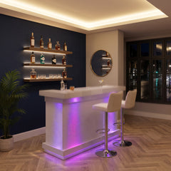 Home Luxe Aura White Drinks Bar with LED Lights & Bluetooth Speakers