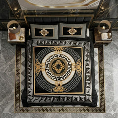 Greek Luxury 4-Piece Black & Gold Duvet Set - Double Size
