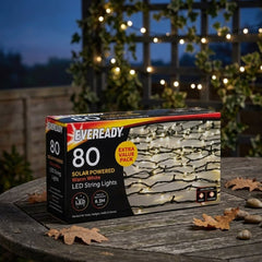 Eveready 80 Warm White LED Solar String Lights - 9.3m Garden Decor