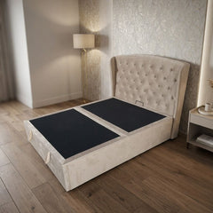 Marlow Cream Velvet Storage Ottoman Bed - Single, Double, King Sizes