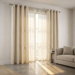 Cream Faux Silk Fully Lined Eyelet Curtains - 1 Pair