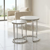 Aiza Grey Marble Effect Nest of 2 Side Tables - Modern Grey Frame