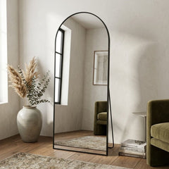 Black Arch Metal Mirror 60x165cm - Modern Bevelled Wall & Floor Mirror