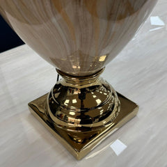 XL Cream & Gold Marble Table Lamp with Pleated Shade 104cm Tall