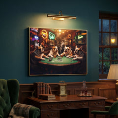 Home Luxe Bulldogs Poker Wall Art 50x70cm Funny Framed Dog Picture Art