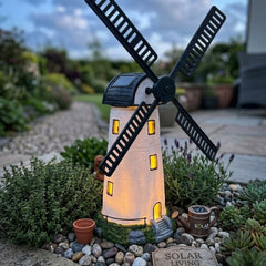 Solar Powered Light & Motion Windmill - White Coastal Garden Decor