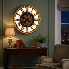 Home Luxe Light Up LED USB Gold Moving Cog Wall Clock Roman Numeral 51cm