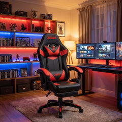 ZADAR Red/Black Musical Gaming Chair with Bluetooth, RGB & Footrest