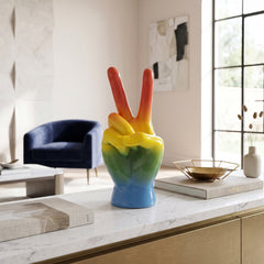 Home Luxe Rainbow Peace Hand Sign Gesture Sculpture Figure | 23cm