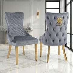 Set of 2 Grey Victoria Dining Chairs Gold Leg | Home Luxe Interior