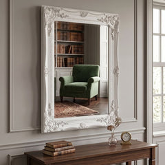Vintage White Ornate Wall Mirror 60x90cm Shabby Chic Baroque Frame