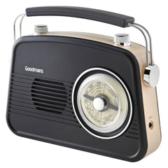 Goodmans Classic AM-FM Retro Radio - Portable Black Analog Design