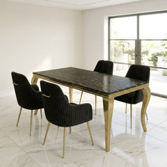 1.2m Sofie Black Marble Dining Table & 4 Marco Black Velvet Chairs