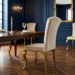 Armenia Cream Velvet Dining Chairs - Set of 2 with Polished Gold Legs