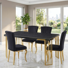 Cindy Black Sintered Stone Dining Table - Luxury Gold Geometric Legs