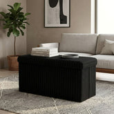 Gaveno Cavailia Black Ribbed Storage Bench - Foldable 110L Ottoman Box