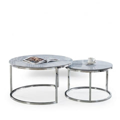 Aria Grey Marble & Silver Nesting Coffee Tables - Set of 2, 80cm