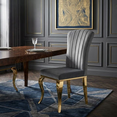 Armenia Dark Grey Velvet Dining Chairs - Set of 2 with Gold Legs