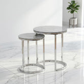 Aiza White Marble Effect Nest of 2 Side Tables - Modern Grey Frame