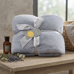 Grey Flannel Sherpa Throw - 150 x 200cm Soft Cosy Bed & Sofa Blanket