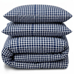 Gaveno Cavailia Blue Gingham Double Duvet Cover Microfibre Bed Set