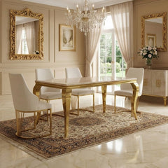Sofia 150cm Cream Gold Marble Dining Table & 4 Lasco Cream Gold Chairs