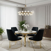 Sofia 150cm Cream Gold Marble Dining Table & 4 Lasco Black Gold Chairs